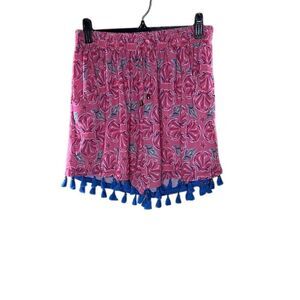 Simply Southern Women's Seashell Pink Blue Tassel Shorts Size L/XL